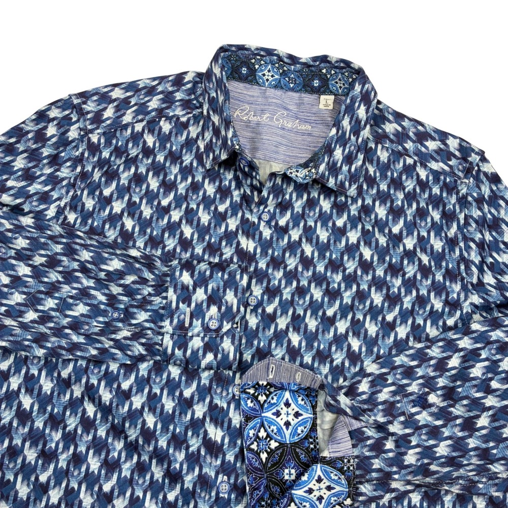 Robert Graham Shirt Mens Large Blue Geometric Chevron Classic Fit Long Sleeve